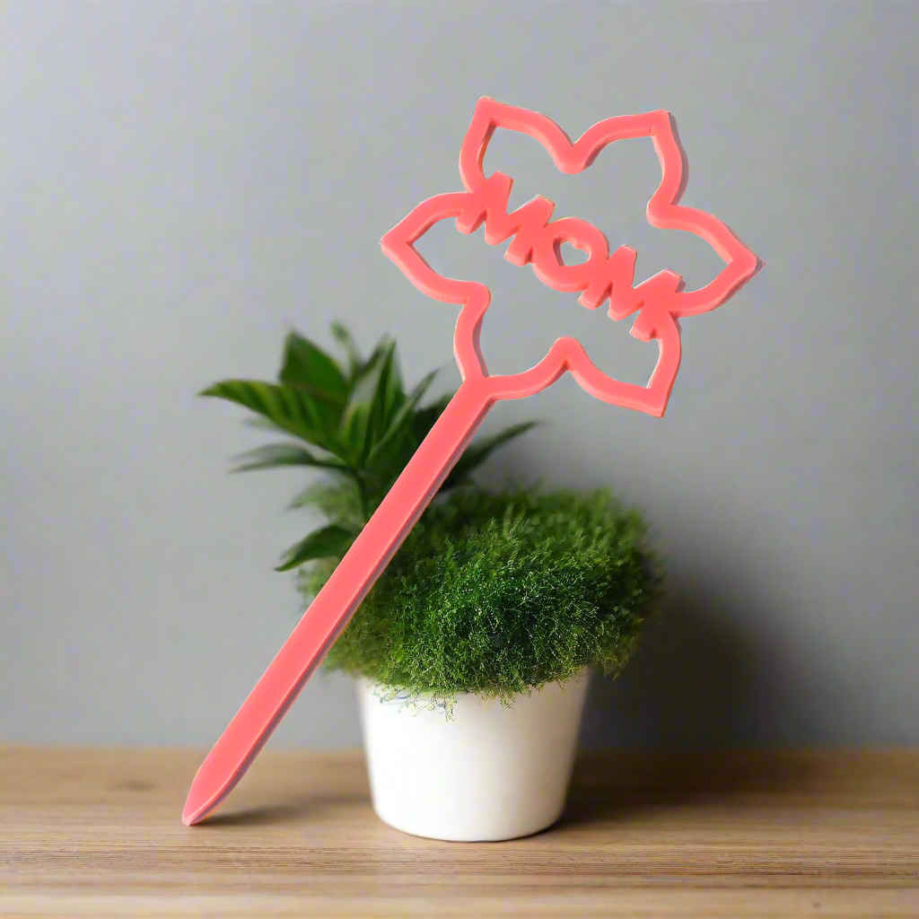 MOM Heart Pink Acrylic Plant Sign - Add On