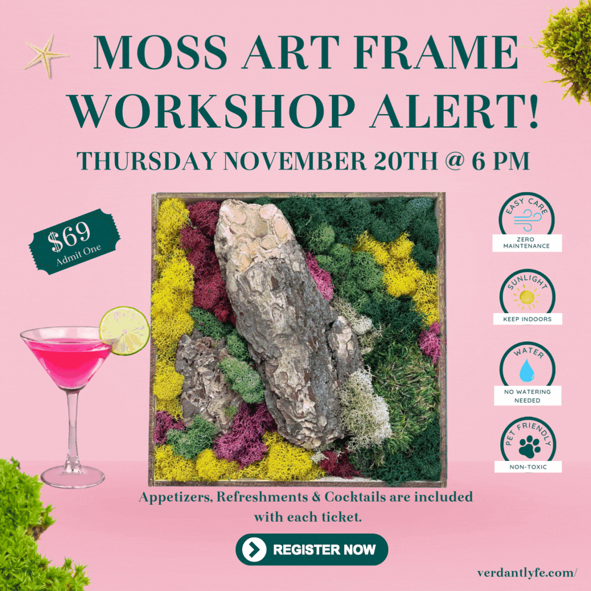 Moss Art Frame Workshop - Thursday, November 20th, 2025 at 6:00 pm