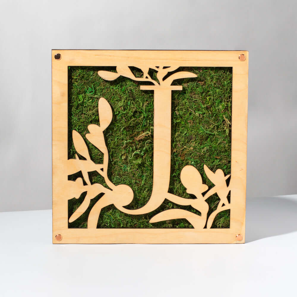 Monogrammed Moss Frame - Wooden Botanical Wall Art Letter