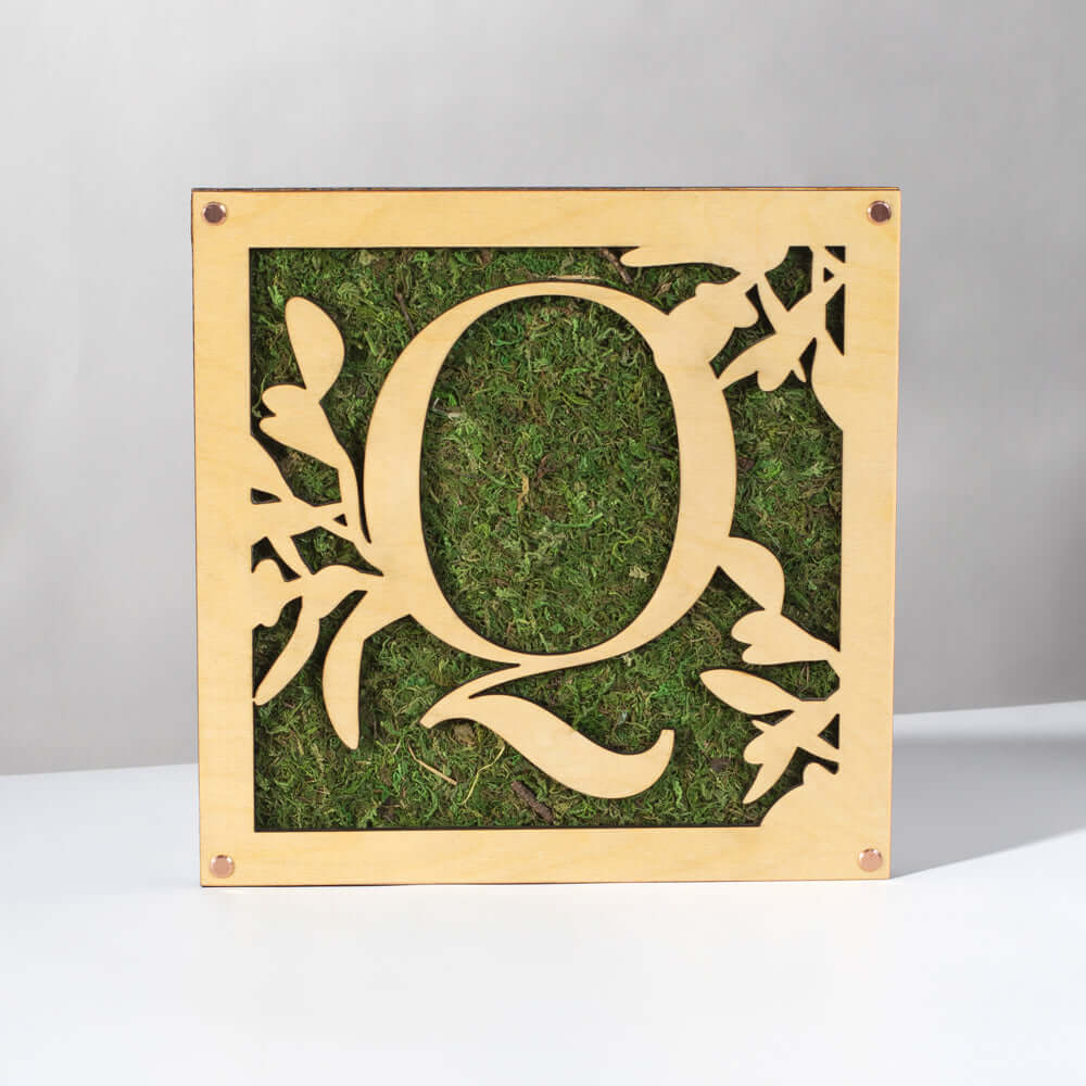 Monogrammed Moss Frame - Wooden Botanical Wall Art Letter