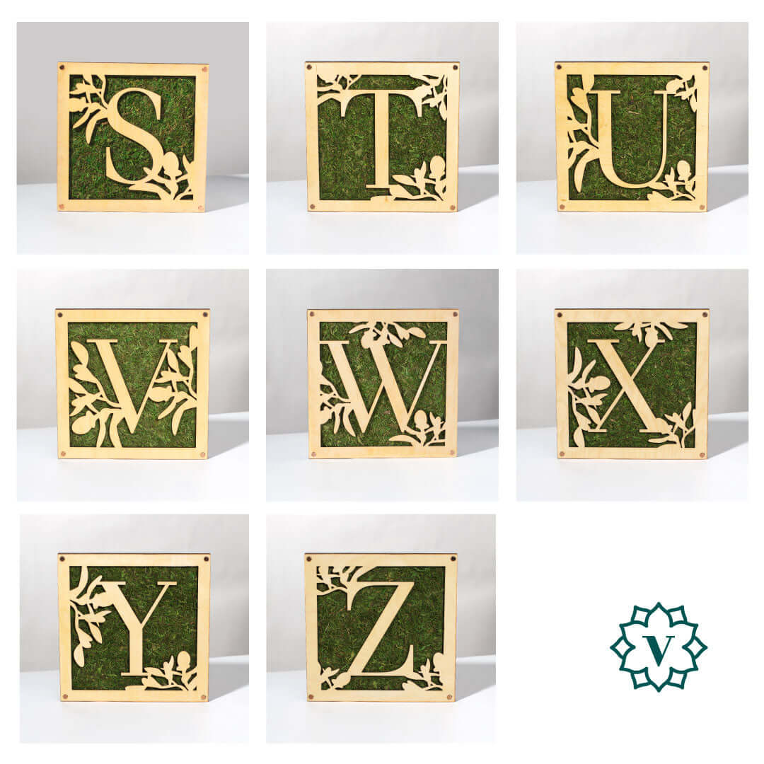 Monogrammed Moss Frame - Wooden Botanical Wall Art Letter