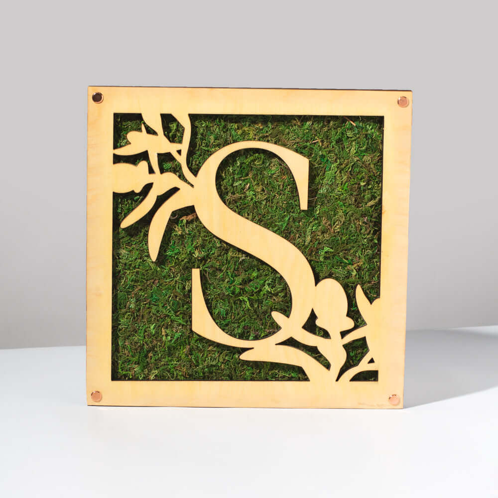 Monogrammed Moss Frame - Wooden Botanical Wall Art Letter